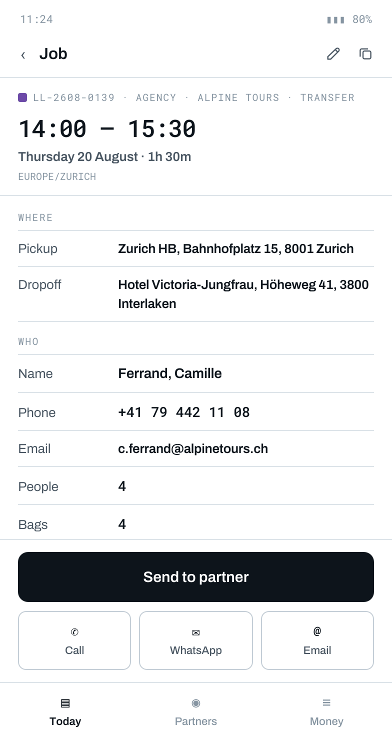 LimoLoop job details screen
